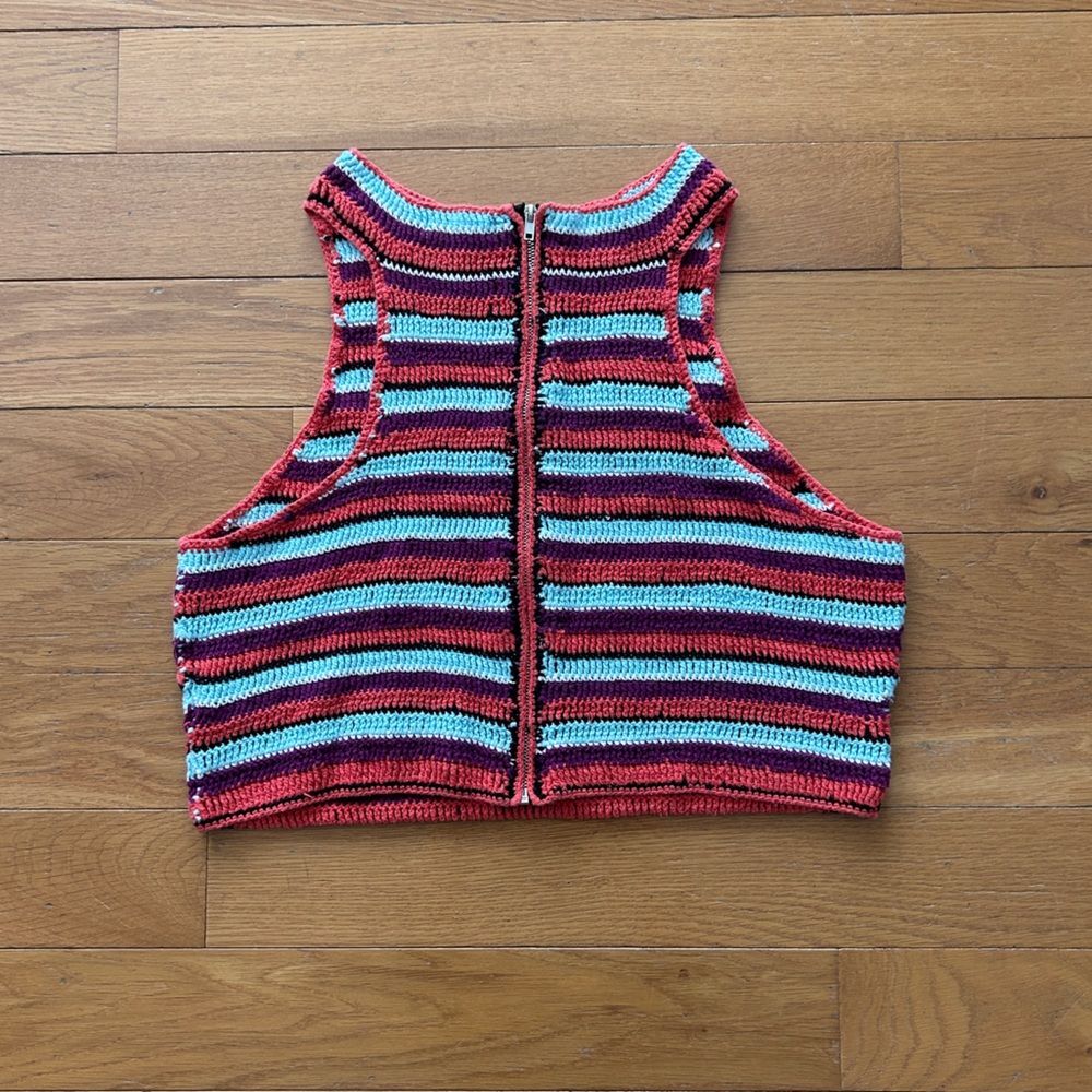 Altar’d State Crochet Crop Top Size L Sleeveless Yarn Granny Knit Boho Retro - Picture 2 of 7